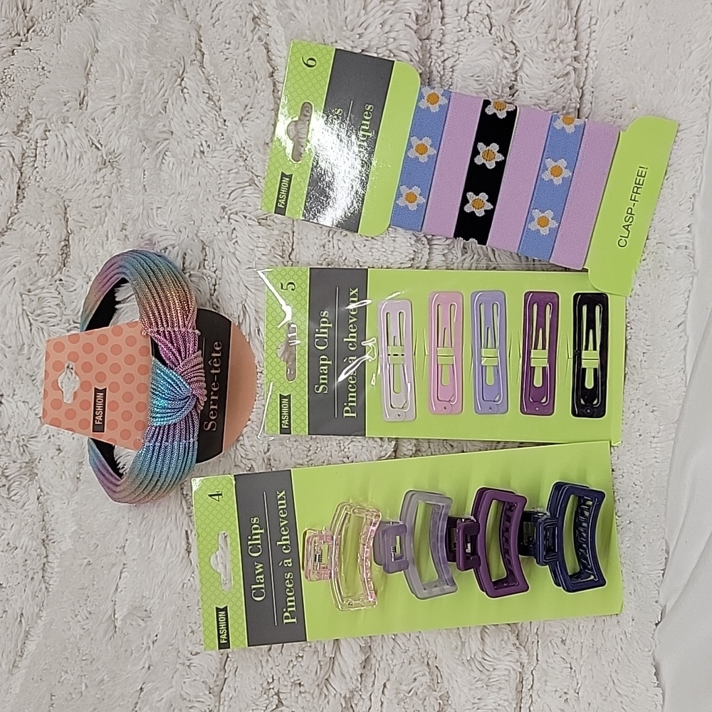 Hairclaws, snap clips, stretchy hair bands and 1 headband set
